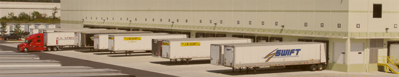 Trucks at a distribution facility. 